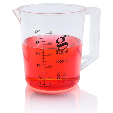 Globe Scientific 1000mL Beaker with Handle, Diamond Essentials, Low Form, Printed Graduations, PMP 3656-1M